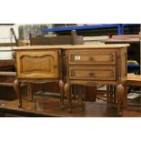 Pair of French Oak Bedside Cabinets, one with two drawers and the other with single panel door