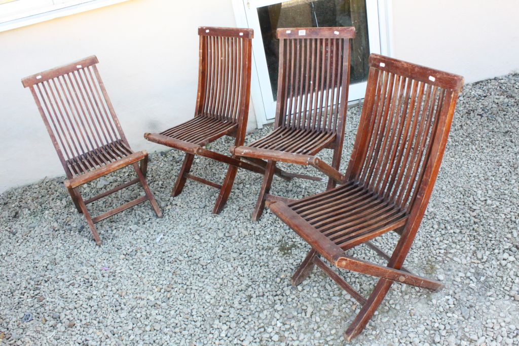 Four Teak Folding Garden Chairs