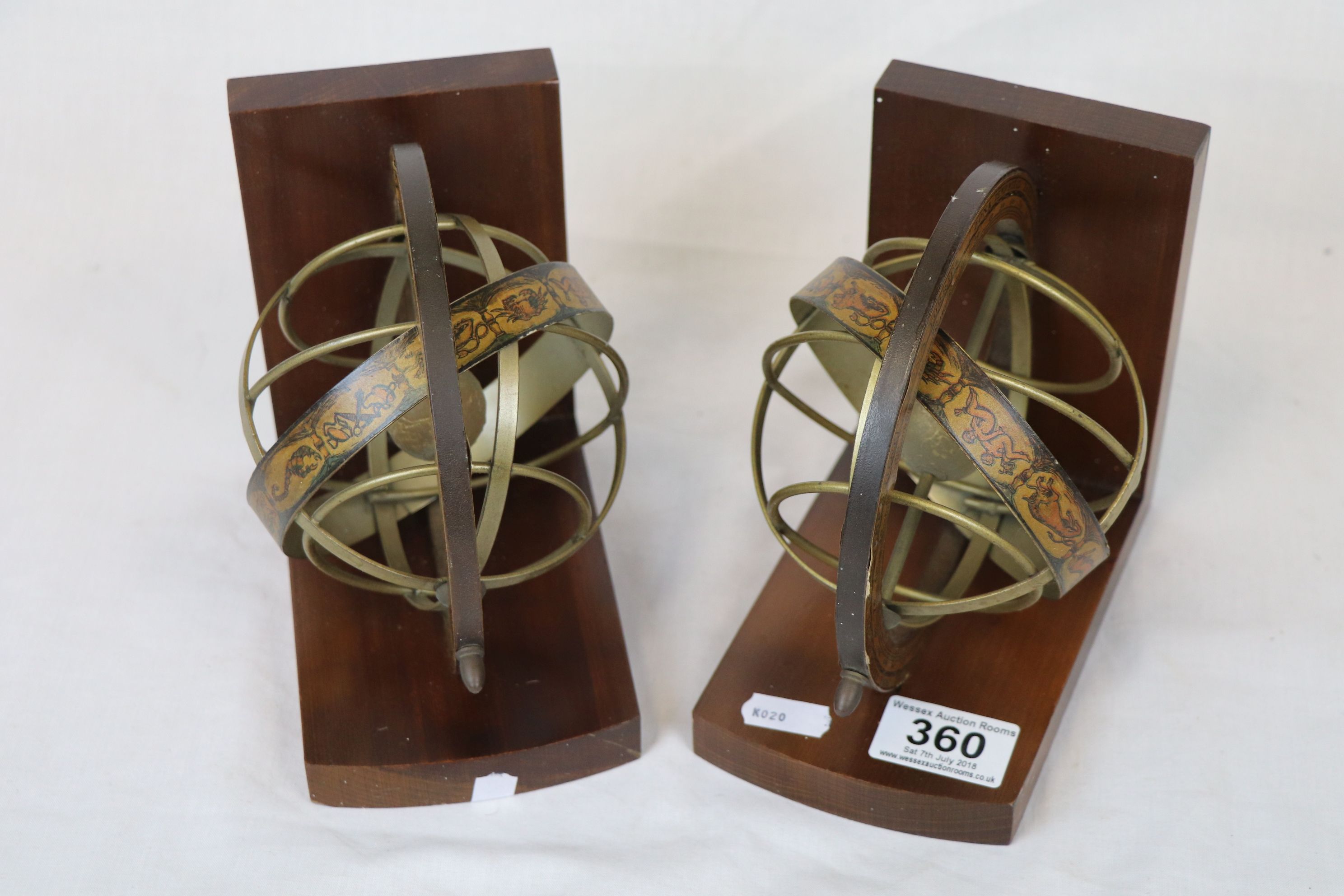 Pair of wooden Bookends with spinning Globe design