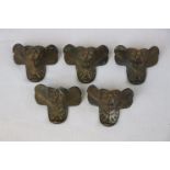 Five gilt cherubic furniture corner fittings, approximately 4cm by 5cm (5)