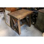 Substantial vintage pine work table with single drawer