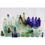 Collection of vintage Glass bottles to include Chemist Poison, Inkwells, Ginger Beer etc