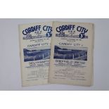 Two Cardiff City home football programmes to include v Sheffield Untied 25th November 1950 and
