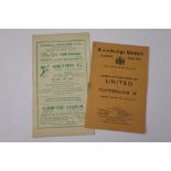 Football programmes, Cambridge United v Tottenham Hotspur 'A' 4th Sep 1954 & Gorleston v Tottenham