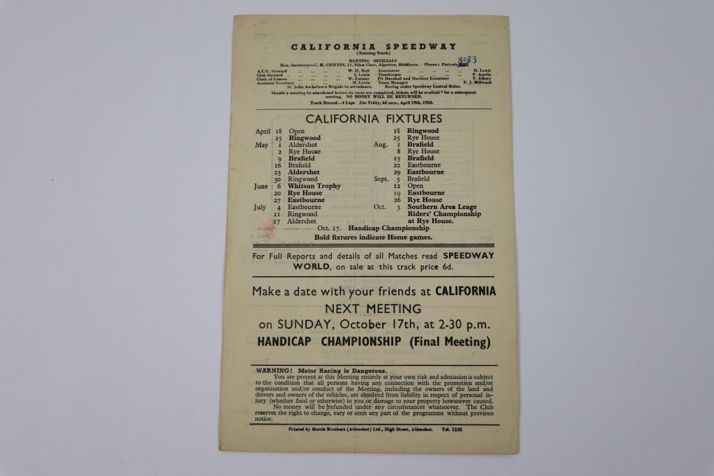 Speedway programmes, California homes 1954, dated 23rd May, 6th June, 20th June, 15th August, 12th - Image 13 of 13