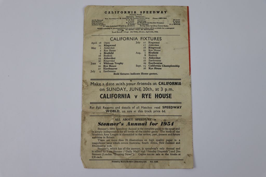 Speedway programmes, California homes 1954, dated 23rd May, 6th June, 20th June, 15th August, 12th - Image 5 of 13