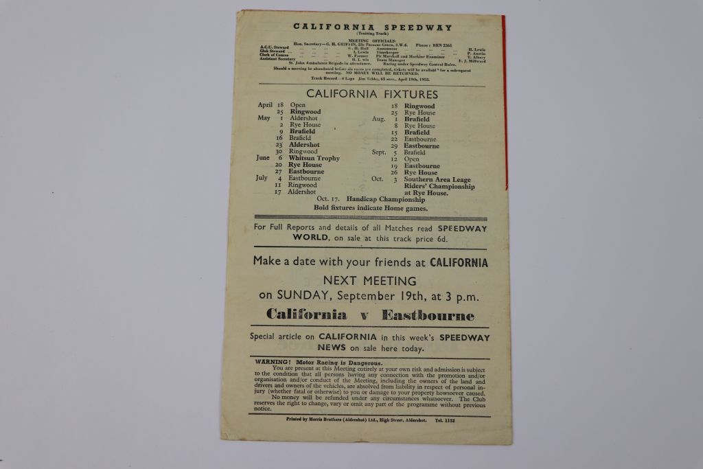 Speedway programmes, California homes 1954, dated 23rd May, 6th June, 20th June, 15th August, 12th - Image 11 of 13