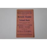 Dulwich Hamlet v Tufnell Park non league football programme played on 22nd April 1939, Hori fold