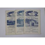 Three Cardiff City home football programmes to include v Sheffield Wednesday 29th September 1951,