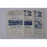 Three Cardiff City home football programmes to include v Swindon Town combination cup 7th March 1953