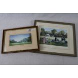 Cricket, two framed and glazed prints, both signed by the artist, to include Village Cricket by John