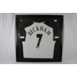 Football Autograph - Framed & glazed Manchester United white & black away shirt signed by David