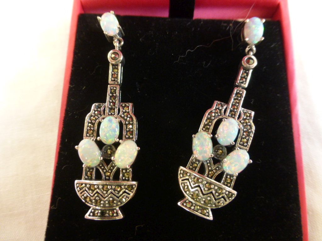 Pair of Silver and Opal Drop Earrings - Image 2 of 2