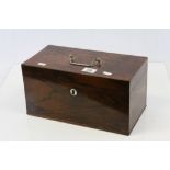 Georgian Rosewood Tea Caddy with original fitted interior and hallmarked Silver carry handle to lid