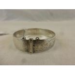 Silver Hallmarked Hinged Bangle with part scroll engraving