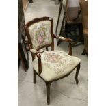 French Style Elbow Chair with Studded Upholstered Seat and Back