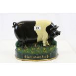 Large Painted Cast Iron Pig Doorstop