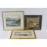 Three Framed and Glazed Landscape Watercolours, one signed M E Warden '