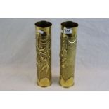 Pair Of WW1 Heavily Decorated Trench Art Shell Cases. Dated 1907 To The Base.