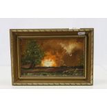 Small Gilt framed Oil on board of a Fire in Countryside