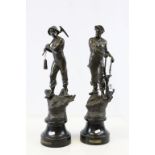 Pair of vintage french Spelter figures depicting a Miner and a Blacksmith