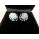 Pair of opal cluster silver and CZ stud earrings