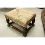 Oak Marriage Kneeling Stool with upholstered top, dated 1925 and initials NR LR