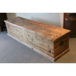 Very Large Vintage Pine Blanket Box with iron carrying handles, 210cms long, 53cms deep, 52cms high