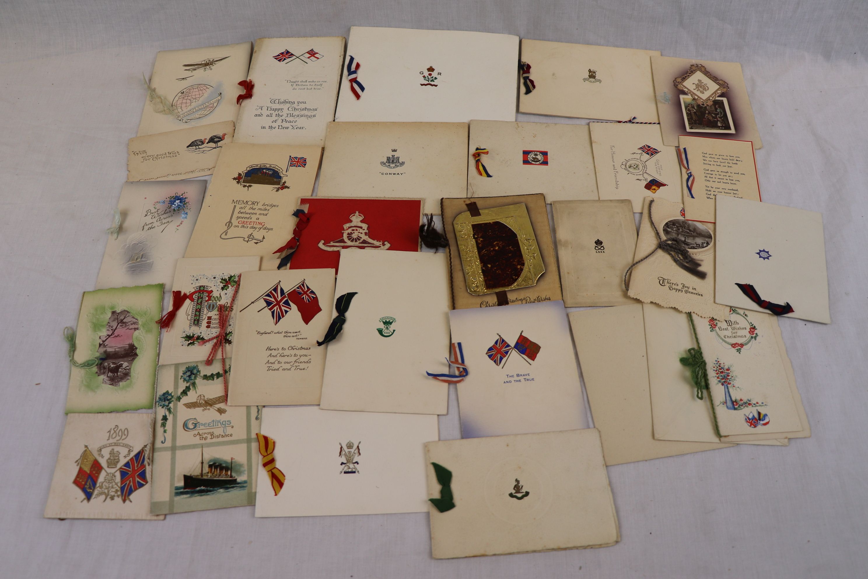 A Collection Of Approx 29 x WW1 & WW2 Regimental Military Christmas Greetings Cards.