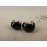 Pair of Silver and Faceted Onyx Hoop Style Earrings