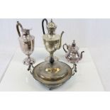 Box of mixed Silver plate to include a covered dish and a water jug