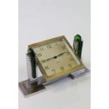 Art Deco 8 Day Clock on Chrome Swing Stand with Green Glass Panels