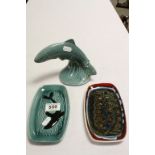 Two Poole Pottery pin trays and a model of a Fish