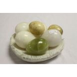 Collection of Marble and Onyx Eggs on Marble Dish