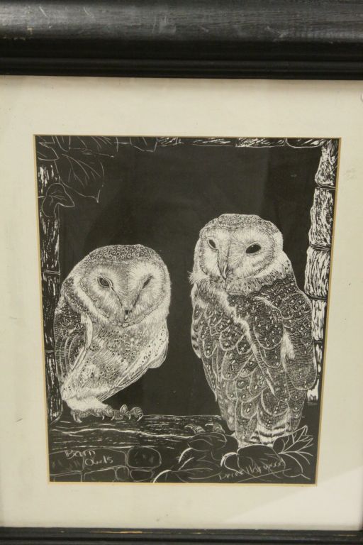 A Maple framed print of an Eagle Owl after Edward Lear together with another of Barn Owls after - Image 2 of 3