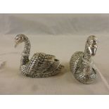 Pair of unusual 800 silver condiments in the form of swans