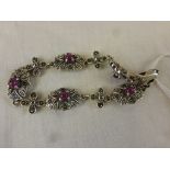 Silver Marcasite and Ruby Paneled Bracelet in the Art Nouveau Style