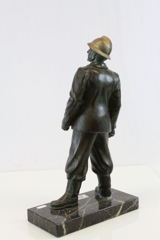 Bronzed figure of a French Fireman on a Marble base - Image 2 of 3