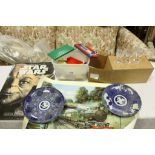 Box of lego, two Oriental plates, a Star Wars Calendar and a signed print "An Audience With King