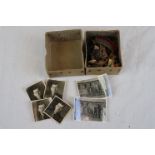 Small Box Containing A Collection Of Military Badges, Buttons & Photographs.