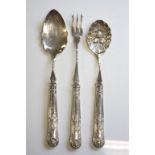 A silver pickle fork, silver berry spoon and silver preserve spoon, Kings pattern with twist