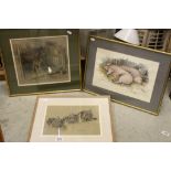 Three framed and glazed Nora Howarth Pastels of Animals