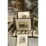 Box of Eleven Various Hunting, Coaching, Dog Aquatints, Prints, etc