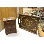 Three Draw Cabinet and Hand Painted Wooden Tray