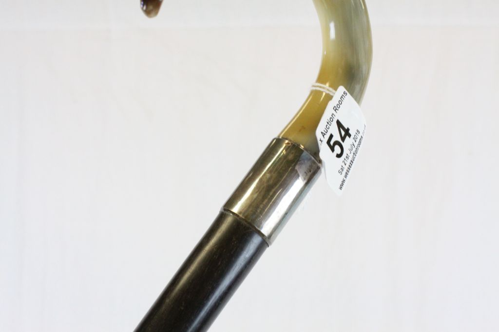 Vintage Ebony walking stick with Silver collar and curved Horn handle - Image 2 of 3