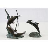 Two Bronze Dolphin Sculptures