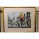 An Impressionist oil Painting view of Paris with Figures and Eiffel Tower beyond