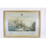 Large framed & glazed Naval Battle scene print "Trafalgar 2.30PM" by W L Wyllie