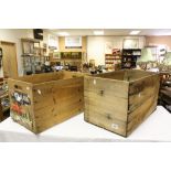 Two vintage Wooden Fruit boxes, one with part Apple label attached