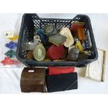 Assorted vintage collectables to include beaded evening clutch bag, a wooden cigarette dispenser,